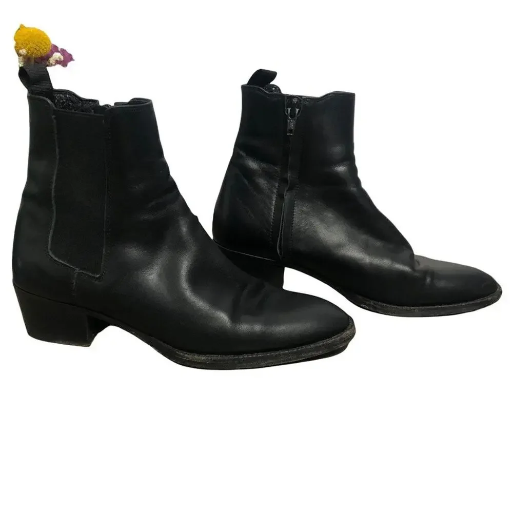More Than Yesterday Women's Black Leather Heeled Bootie SIZE 37 / US 6.5